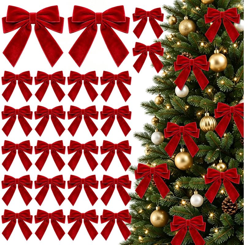Bow Tie Pre Tied - 24 lazos de terciopelo rojo, ya